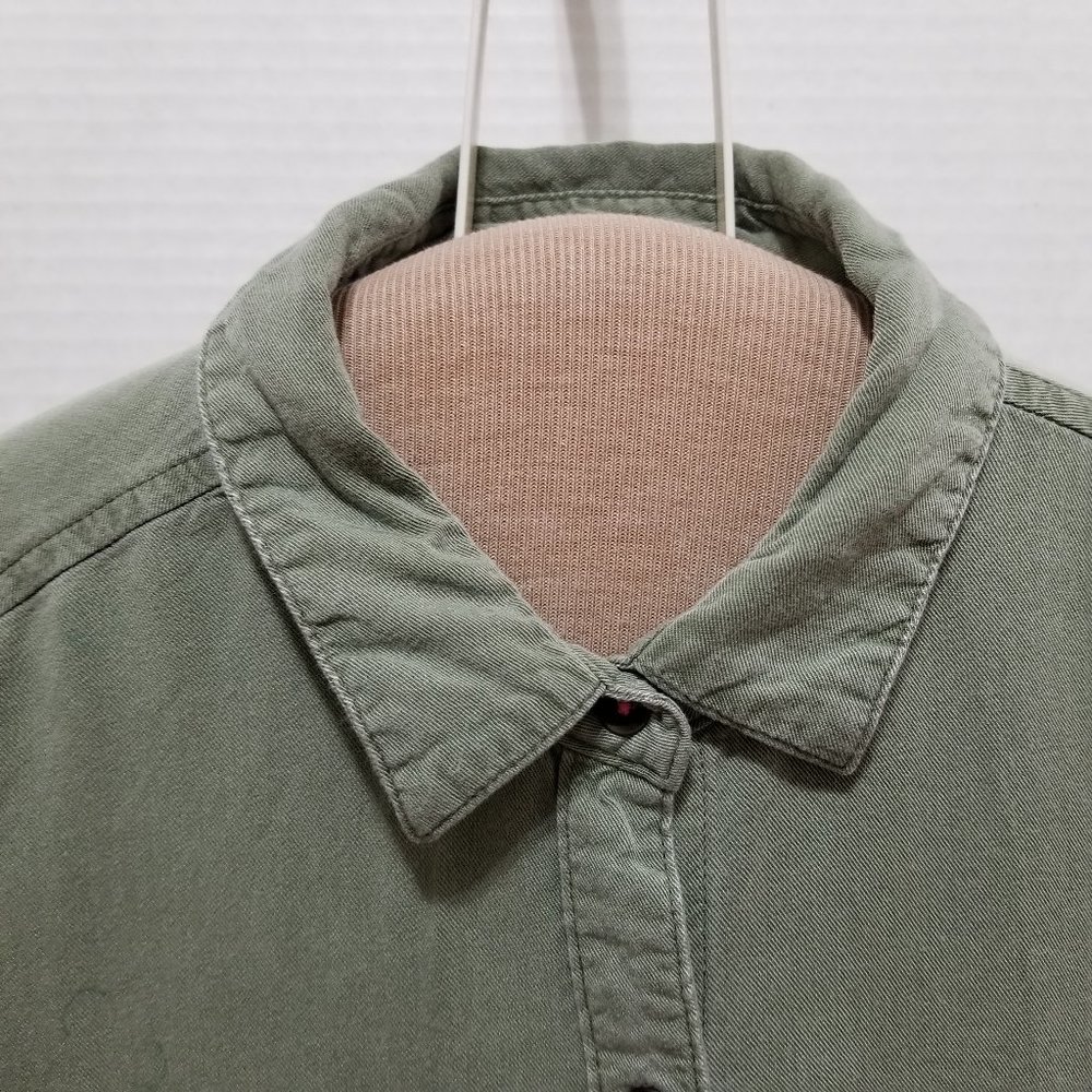 Old Navy top Large 10/12 utility button up twill side split pockets Money Maker - Picture 7 of 15